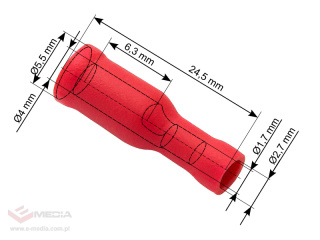 Konektor izolowany gniazdo 4,0/24,5mm czerwony 100 szt.