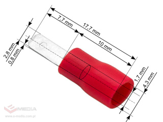 Insulated flat male connector 2.8/0.8 red 100 pcs.