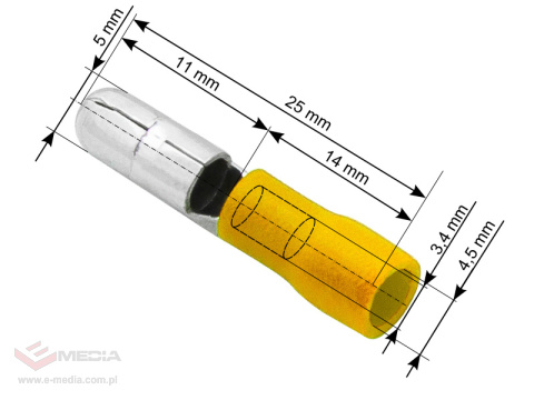 Konektor izolowany wtyk 5,0/25mm żółty 100 szt.
