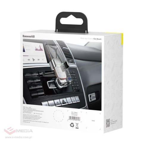 Baseus Metal Age Gravity Car Mount metalowy samochodowy uchwyt grawitacyjny na slot CD srebrny (SUYL-J0S)