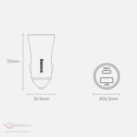 Baseus Golden Contactor Pro szybka ładowarka samochodowa USB Typ C / USB 40 W Power Delivery 3.0 Quick Charge 4 + SCP FCP AFC sz