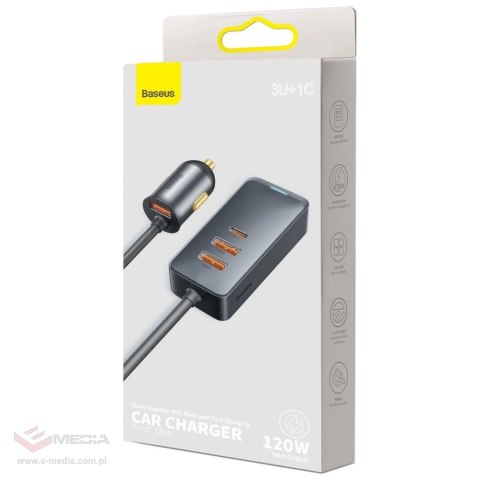 Baseus Share Together ładowarka samochodowa 3x USB / USB Typ C 120W PPS Quick Charge Power Delivery szary (CCBT-B0G)