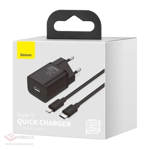 Baseus Super Si 1C szybka ładowarka USB Typ C 20W Power Delivery + kabel USB Typ C - Lightning 1m czarny (TZCCSUP-B01)