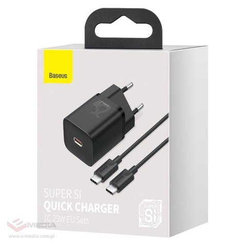 Baseus Super Si szybka ładowarka sieciowa Quick Charge 3.0 Power Delivery 25W 3A + Kabel USB Typ C - USB Typ C 3A 1m czarny (TZC