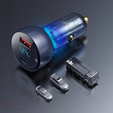 Baseus ładowarka samochodowa USB / USB Typ C 65 W 5 A SCP Quick Charge 4.0+ Power Delivery 3.0 ekran LCD przezroczysty (CCKX-C0A