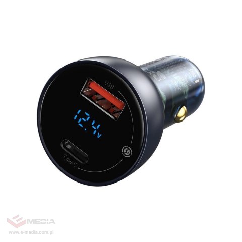 Baseus ładowarka samochodowa USB / USB Typ C 65 W 5 A SCP Quick Charge 4.0+ Power Delivery 3.0 ekran LCD szary (CCKX-C0G)