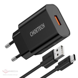 Ładowarka sieciowa Choetech Q5003 USB-A 18W 3A QC 3.0 + kabel USB-A - USB-C 1m - czarna