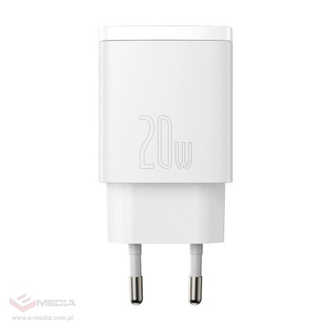 Szybka ładowarka sieciowa USB-A / USB-C Baseus Compact CCXJ-B02 20W 3A PD QC 3.0 - biała