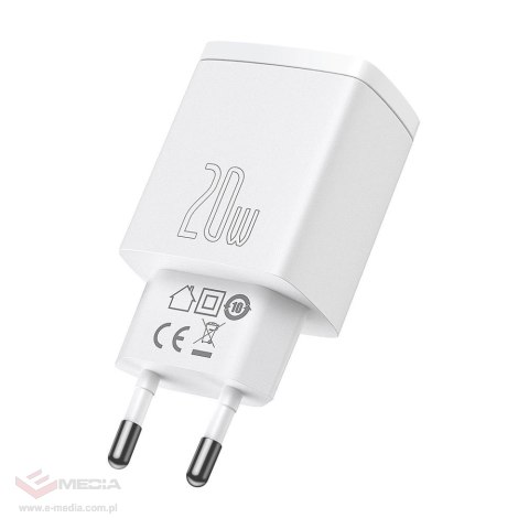 Szybka ładowarka sieciowa USB-A / USB-C Baseus Compact CCXJ-B02 20W 3A PD QC 3.0 - biała