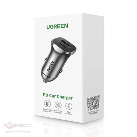 Ugreen ładowarka samochodowa USB Typ C / USB 24W Power Delivery Quick Charge szary (30780)