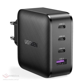 Ugreen szybka ładowarka GaN PPS 65W USB / 3x USB Typ C QC 3.0 Power Delivery SCP FCP AFC (azotek galu) czarny (CD224 70774)