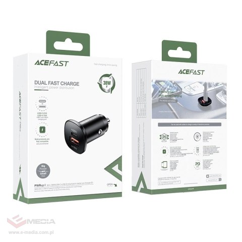 Acefast ładowarka samochodowa 38W USB Typ C / USB, PPS, Power Delivery, Quick Charge 3.0, AFC, FCP czarny (B1 black)