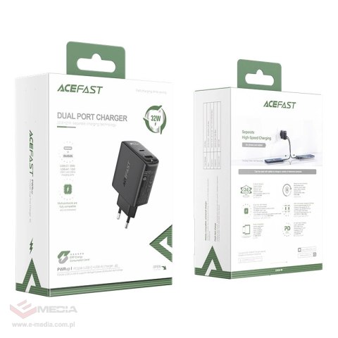 Acefast ładowarka sieciowa USB Typ C / USB 32W, PPS, PD, QC 3.0, AFC, FCP czarny (A5 black)