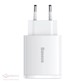 Baseus Compact szybka ładowarka sieciowa 2x USB / USB Typ C 30W 3A Power Delivery Quick Charge biały (CCXJ-E02)