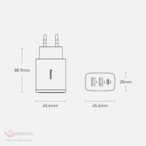 Baseus Compact szybka ładowarka sieciowa 2x USB / USB Typ C 30W 3A Power Delivery Quick Charge biały (CCXJ-E02)