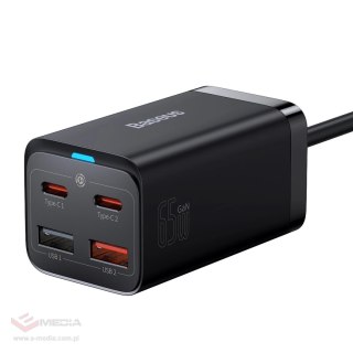 Baseus GaN3 Pro szybka ładowarka sieciowa GaN 2 x USB Typ C / 2 x USB 65W PD, QC4.0+, AFC, PPS + kabel USB Typ C - USB Typ C 1m 