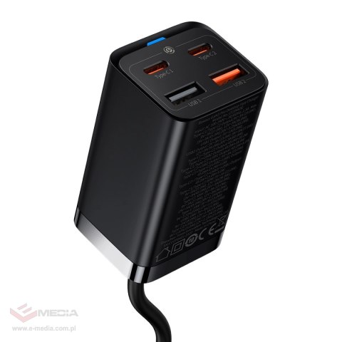 Baseus GaN3 Pro szybka ładowarka sieciowa GaN 2 x USB Typ C / 2 x USB 65W PD, QC4.0+, AFC, PPS + kabel USB Typ C - USB Typ C 1m 