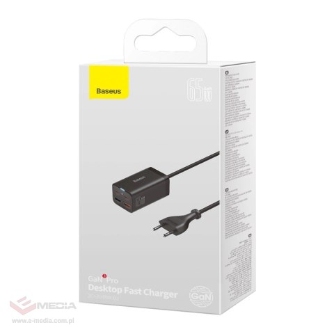 Baseus GaN3 Pro szybka ładowarka sieciowa GaN 2 x USB Typ C / 2 x USB 65W PD, QC4.0+, AFC, PPS + kabel USB Typ C - USB Typ C 1m 