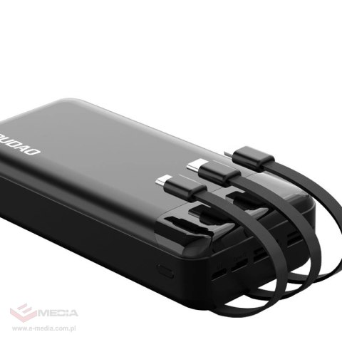 Dudao pojemny powerbank z 3 wbudowanymi kablami 20000mAh USB Typ C + micro USB + Lightning biały (Dudao K6Pro+)