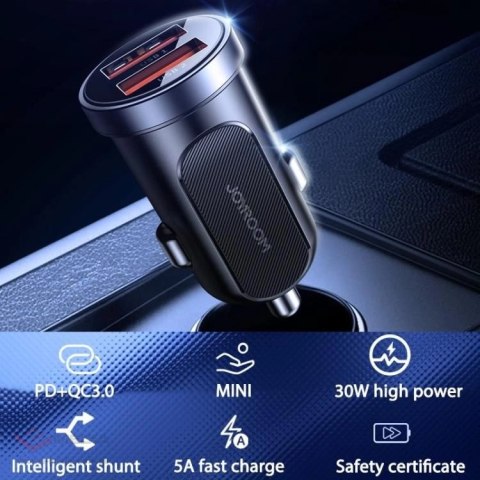 Joyroom C-A09 Mini szybka ładowarka samochodowa 2x USB 30W Quick Charge, SCP, PD, AFC czarny