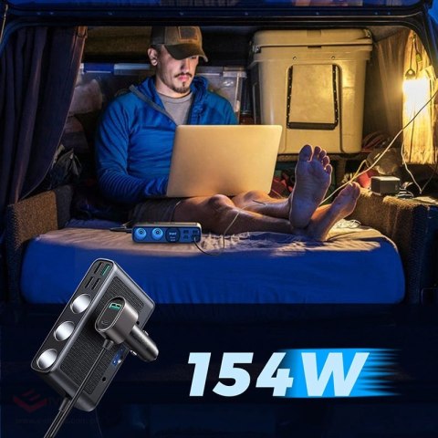 Ładowarka samochodowa 9w1 Joyroom JR-CL06 154W 5x USB-A / USB-C / 3x gniazdo zapalniczki PD QC PPS - czarna