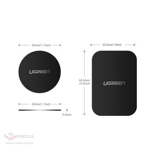 Płytki metalowe Ugreen LP123 50416 okrągłe / prostokątne do uchwytów magnetycznych na telefon - czarne (4 szt.)