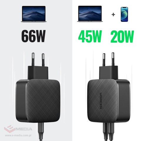 Ugreen ładowarka sieciowa 2x USB Typ C 66W Power Delivery 3.0 Quick Charge 4.0+ czarny (CD216)