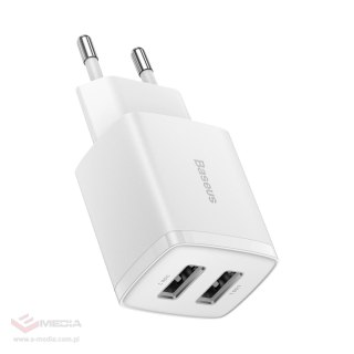 Baseus Compact ładowarka sieciowa 2x USB 10.5W biały (CCXJ010202)