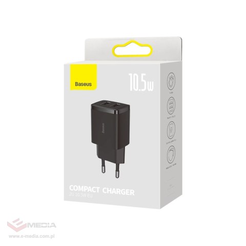 Baseus Compact ładowarka sieciowa 2x USB 10.5W czarny (CCXJ010201)