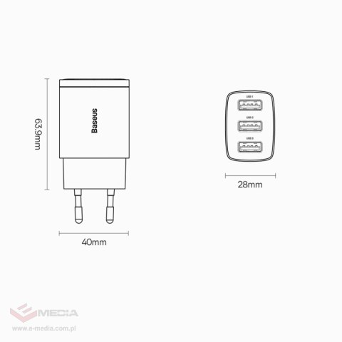 Baseus Compact ładowarka sieciowa 3x USB 17W biały (CCXJ020102)