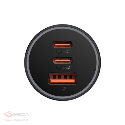Baseus Golden Contactor Pro ładowarka samochodowa USB-A + 2x USB-C 65W ciemnoszary (CGJP010013)