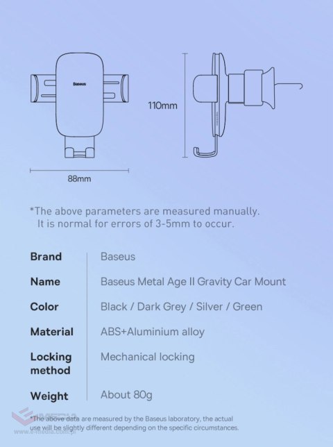 Baseus Metal Age II grawitacyjny uchwyt samochodowy na telefon na kratkę wentylacji zielony (SUJS000006)