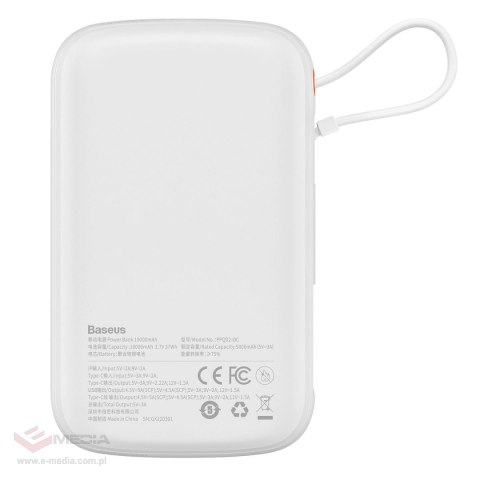 Baseus Qpow powerbank 10000mAh wbudowany kabel USB Typu C 22.5W Quick Charge SCP AFC FCP biały (PPQD020102)