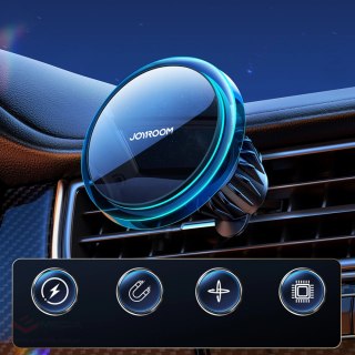 Joyroom uchwyt samochodowy do telefonu z ładowarką indukcyjną Qi 15W (kompatybilną z MagSafe) na kratkę nawiewu srebrny (JR-ZS29
