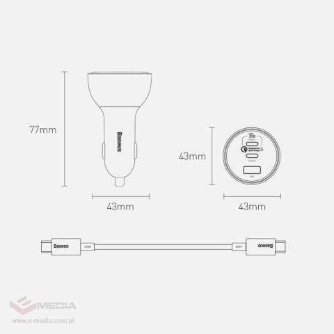 Ładowarka Baseus TZCCZM-0G samochodowa USB-A / USB-C 160W PPS / QC 5 / PD - szara