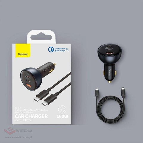 Ładowarka Baseus TZCCZM-0G samochodowa USB-A / USB-C 160W PPS / QC 5 / PD - szara