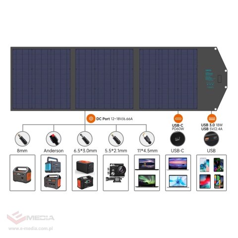 Ładowarka Choetech SC008 solarna składana 120W DC / USB-C / 2x USB-A - czarna