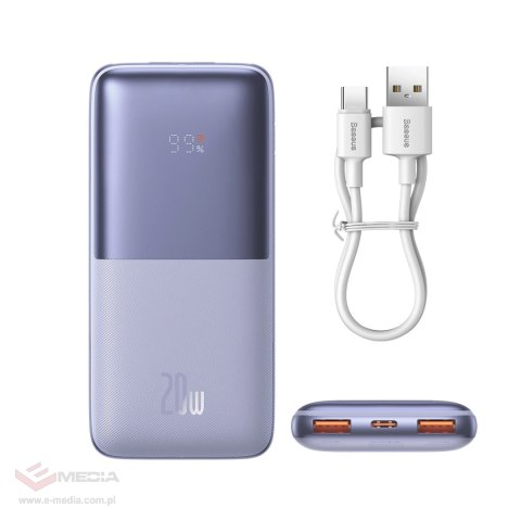 Powerbank Baseus Bipow Pro 10000mAh 20W fioletowy z kablem USB Typu A - USB Typu C 3A 0.3m (PPBD040205)