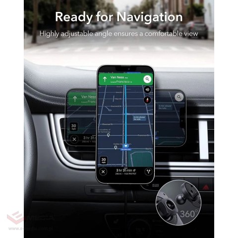 Uchwyt magnetyczny ESR Halolock Cryoboost z ładowarką MagSafe na kratkę nawiewu w samochodzie - czarny