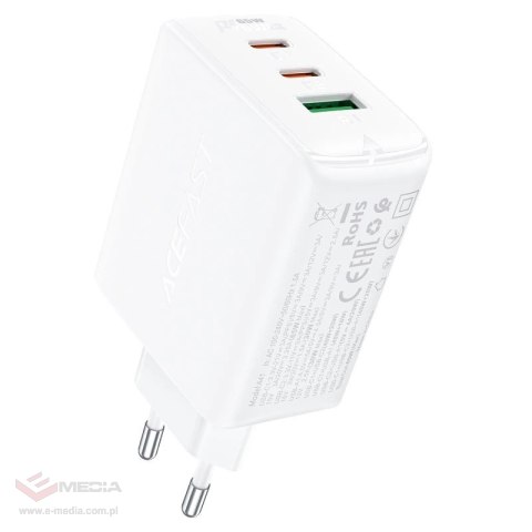 Acefast szybka ładowarka sieciowa GaN (2x USB-C / USB-A) PPS / PD / QC4+ 65W biała (A41)