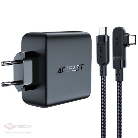 Acefast szybka ładowarka sieciowa GaN 3xUSB-C/1xUSB-A 100W czarna + kabel kątowy USB-C - USB-C 100W 2m czarny