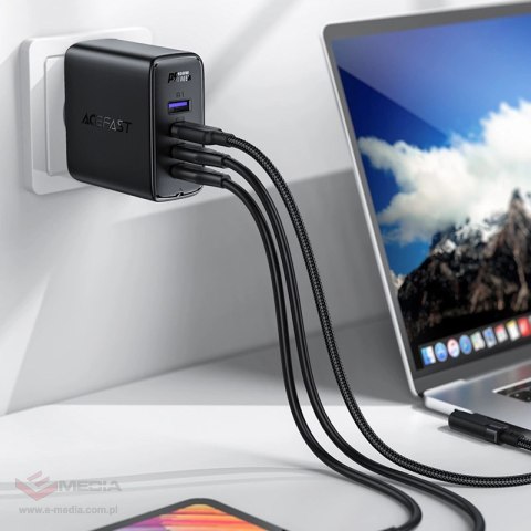 Acefast szybka ładowarka sieciowa GaN 3xUSB-C/1xUSB-A 100W czarna + kabel kątowy USB-C - USB-C 100W 2m czarny