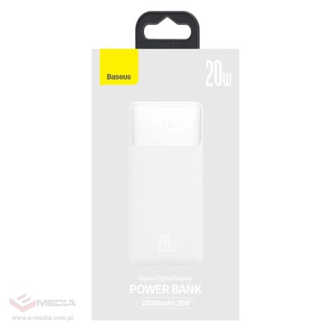 Baseus Bipow powerbank z szybkim ładowaniem 10000mAh 20W biały (Overseas Edition) + kabel USB-A - Micro USB 0.25m biały (PPBD050
