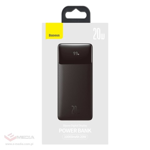 Baseus Bipow powerbank z szybkim ładowaniem 10000mAh 20W czarny (Overseas Edition) + kabel USB-A - Micro USB 0.25m czarny (PPBD0