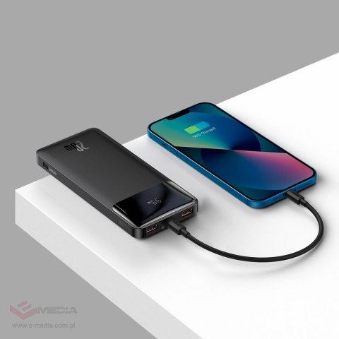 Baseus Bipow powerbank z szybkim ładowaniem 10000mAh 20W czarny (Overseas Edition) + kabel USB-A - Micro USB 0.25m czarny (PPBD0