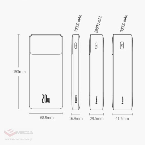 Baseus Bipow powerbank z szybkim ładowaniem 10000mAh 20W czarny (Overseas Edition) + kabel USB-A - Micro USB 0.25m czarny (PPBD0