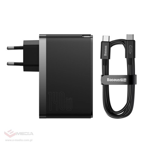 Baseus GaN5 Pro szybka ładowarka 2xUSB-C+USB 140W EU czarna (CCGP100201)