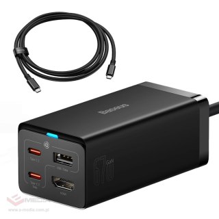 Ładowarka sieciowa GaN5 Baseus CCGP110201 HUB HDMI 2x USB-C / USB-A / HDMI 4K 30Hz 1,5m - czarna + kabel USB-C - USB-C 100W 1m