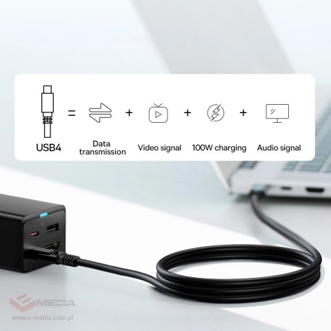 Ładowarka sieciowa GaN5 Baseus CCGP110201 HUB HDMI 2x USB-C / USB-A / HDMI 4K 30Hz 1,5m - czarna + kabel USB-C - USB-C 100W 1m