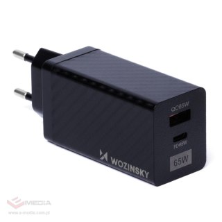 Wozinsky ładowarka GaN 65W z portami USB, USB C wspiera QC 3.0 PD czarna (WWCG01)